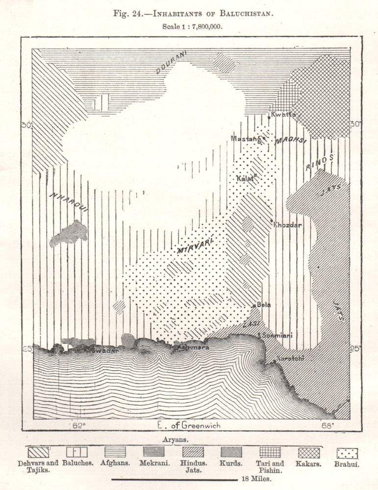 Inhabitants of Baluchistan. Pakistan. Sketch map 1885 old antique chart